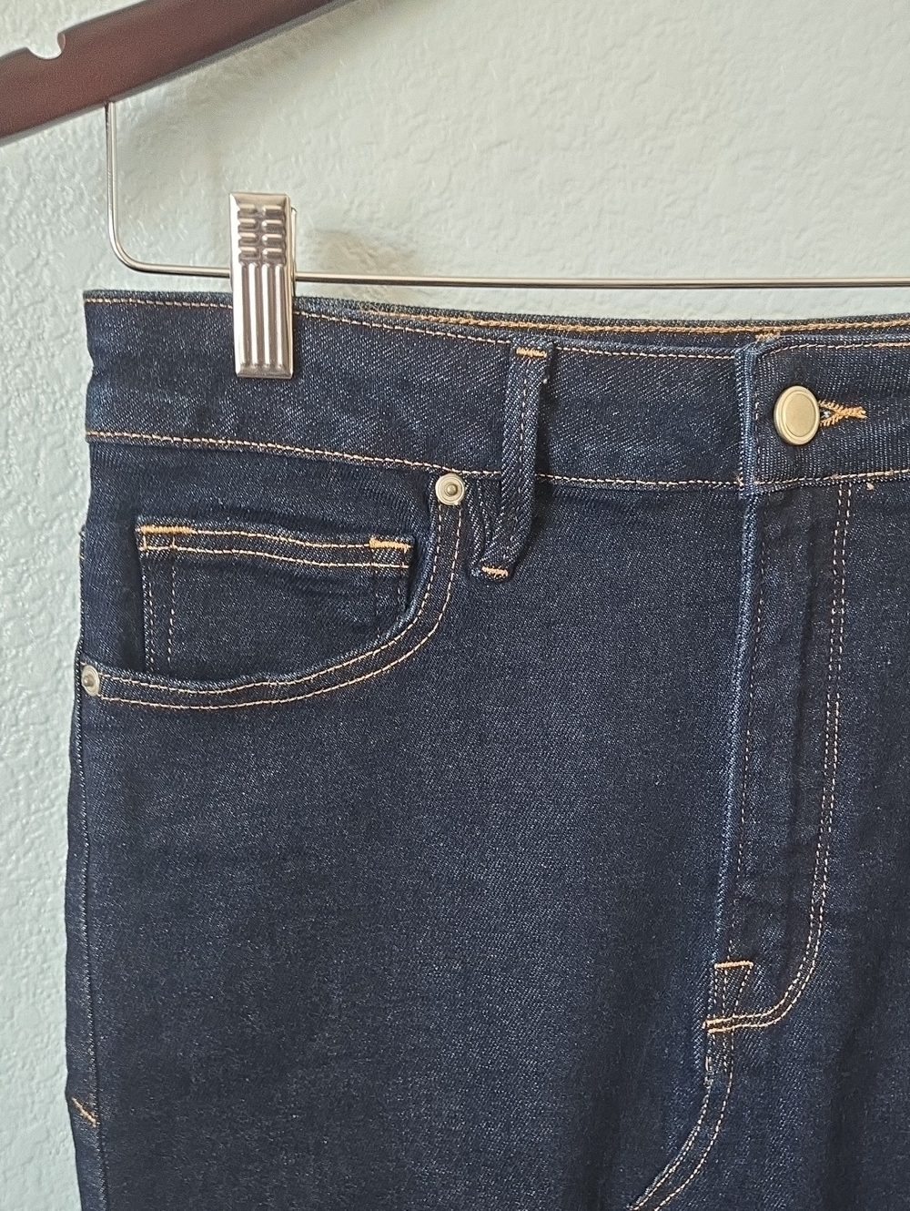 GOOD AMERICAN Slit Front Midi Jean Skirt Dark Blue Indigo 5 Pocket Sz 12 / 31 - Picture 4 of 11